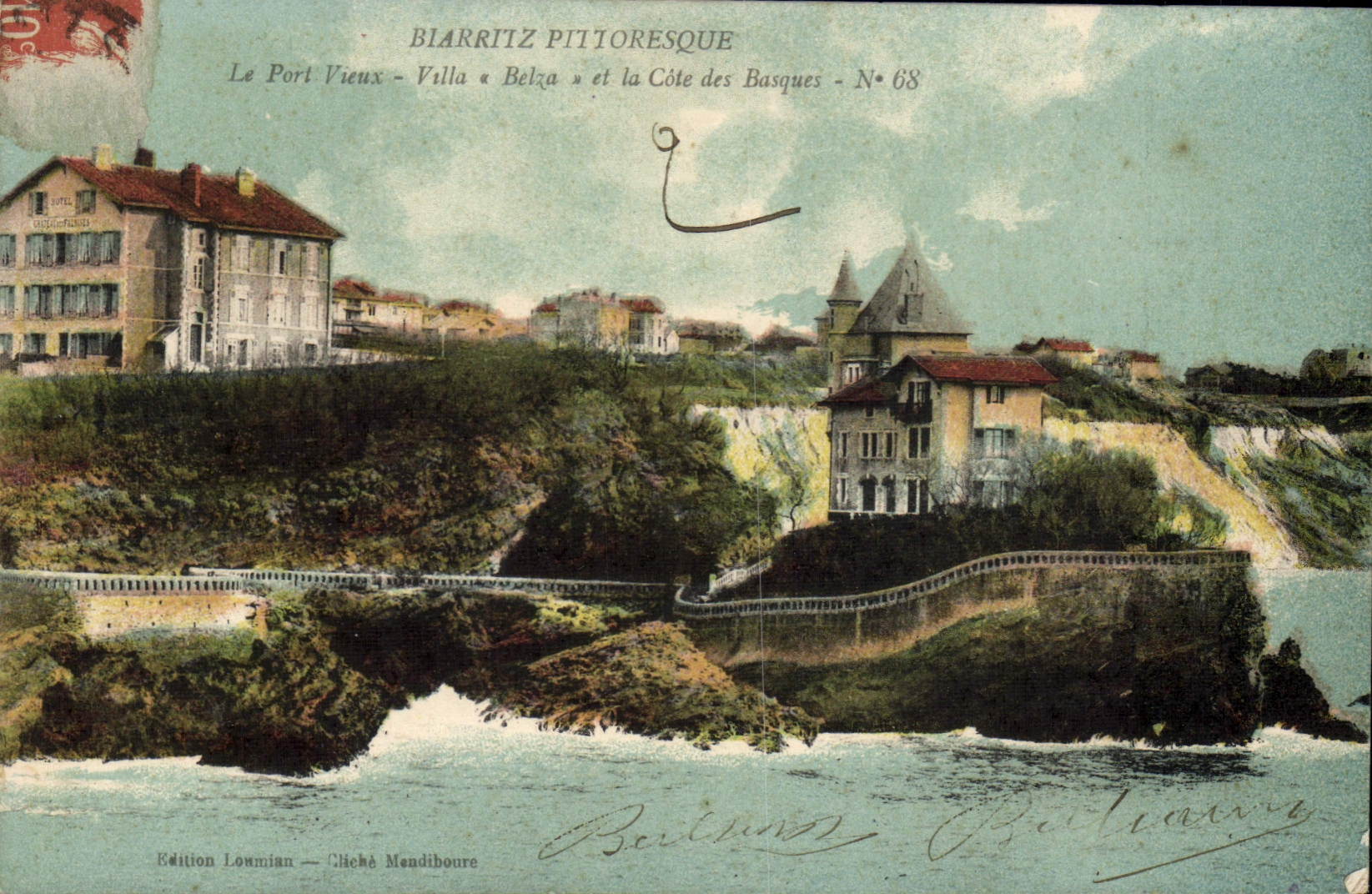 VINTAGE POSTCARD Picturesque Biarritz the Port Old Belza Villa and The coast of Basques