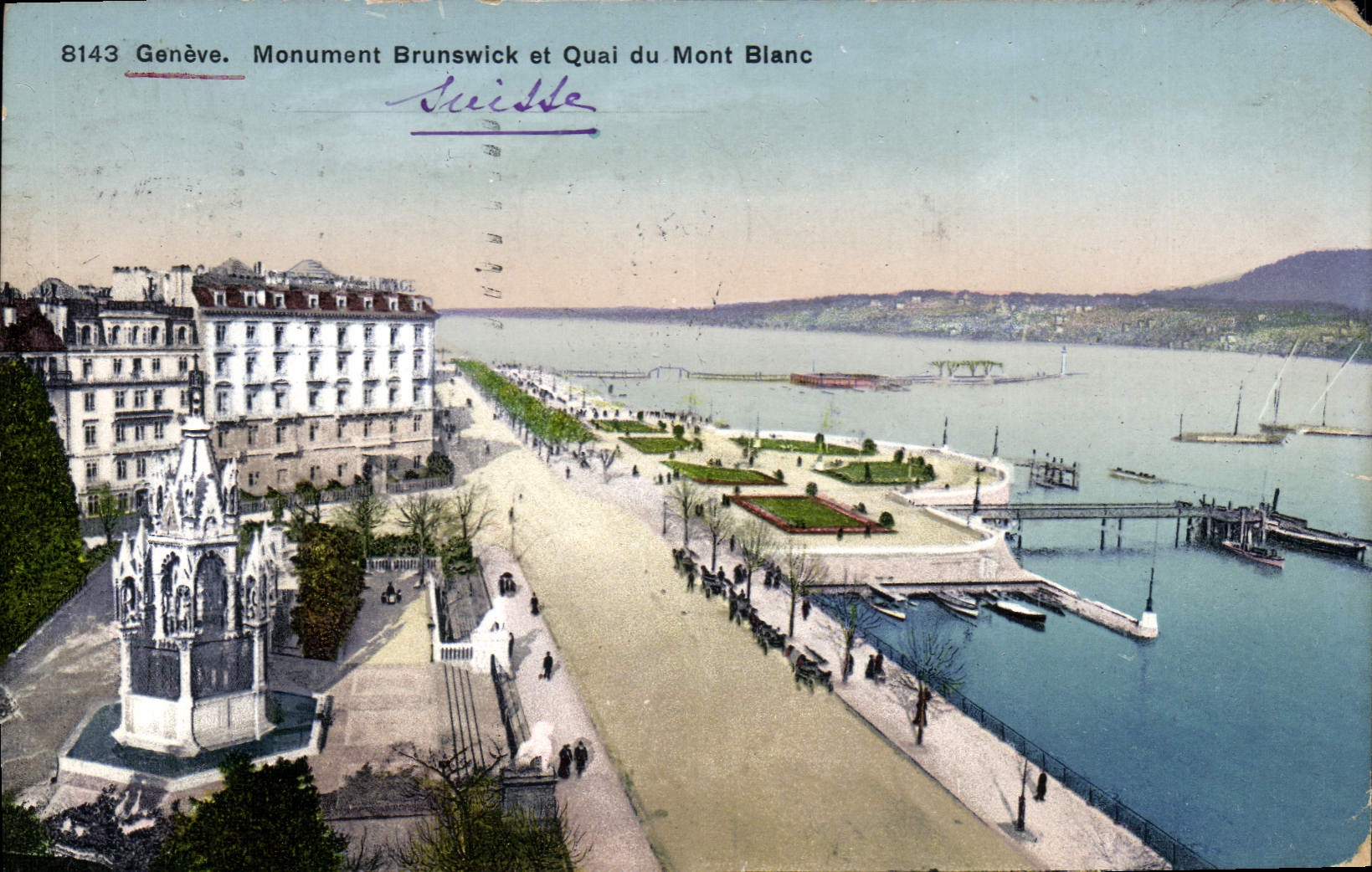 VINTAGE POSTCARD Geneva Brunswick Monument and Quai of Mont Blanc