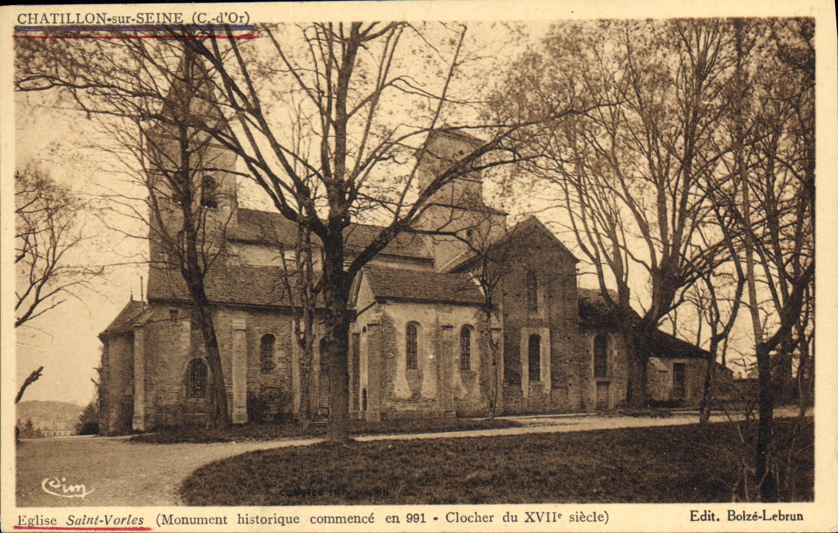 VINTAGE POSTCARD Chatillon on the Seine Church Saint Vorles Bell-tower