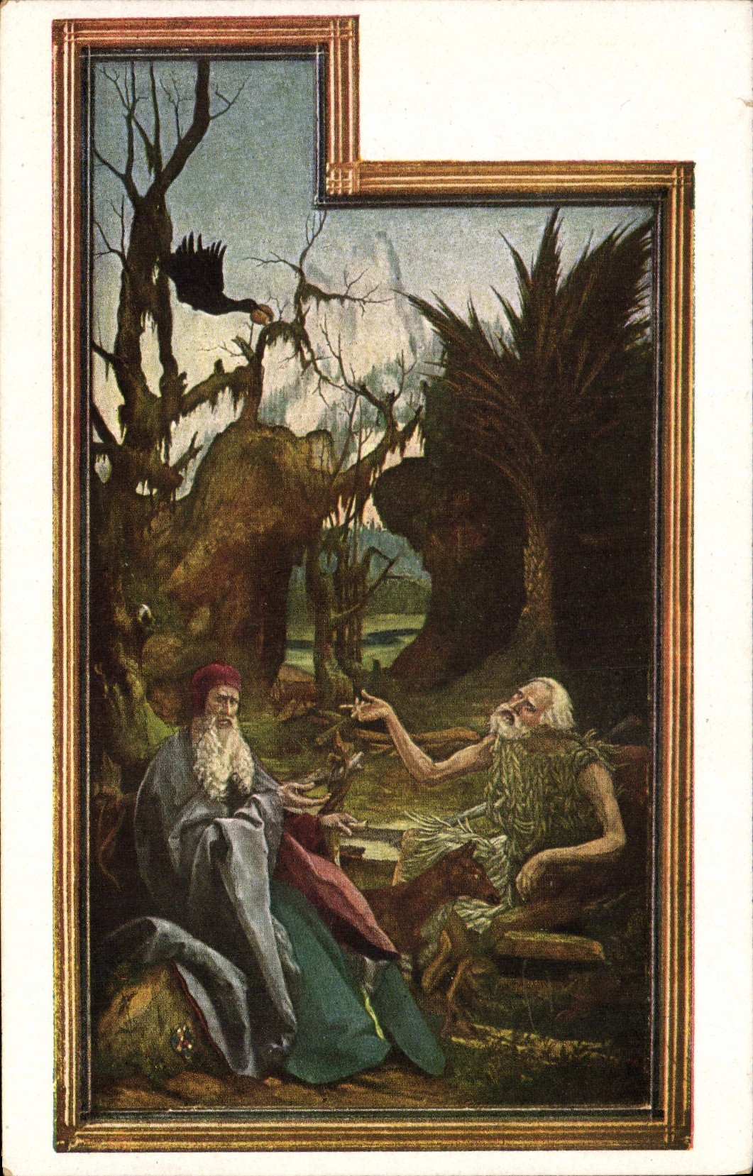 VINTAGE POSTCARD Matthias Grunewald Inseheimer Altar Der Besuch of the heiligen Antonius