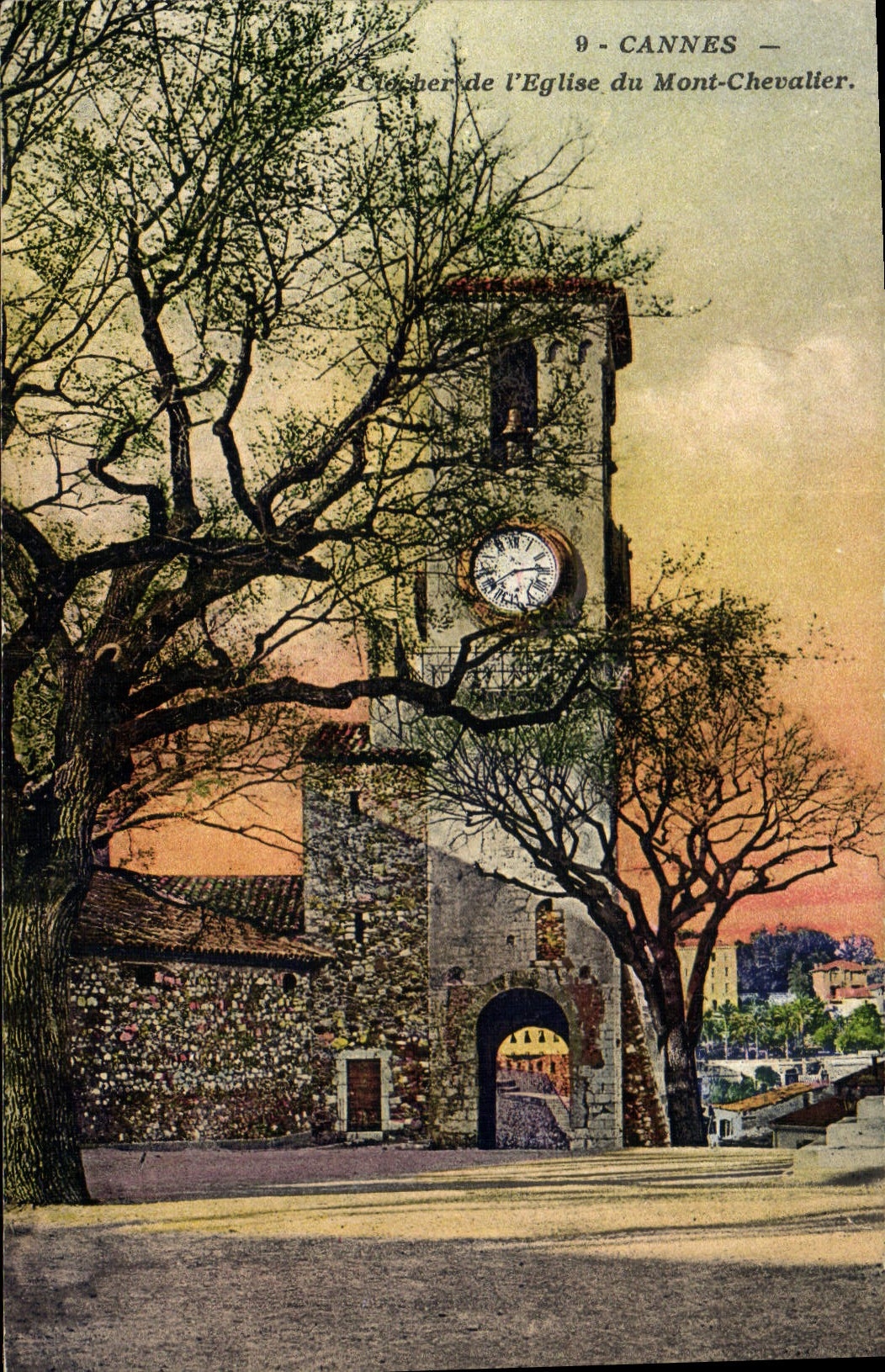 VINTAGE POSTCARD Cannes Bell-tower of the church of the Mount Knight