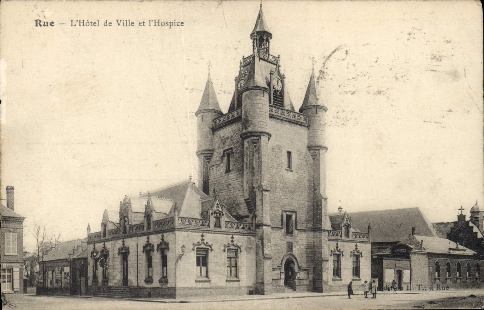 VINTAGE POSTCARD Street the Town hall and the Old people's home