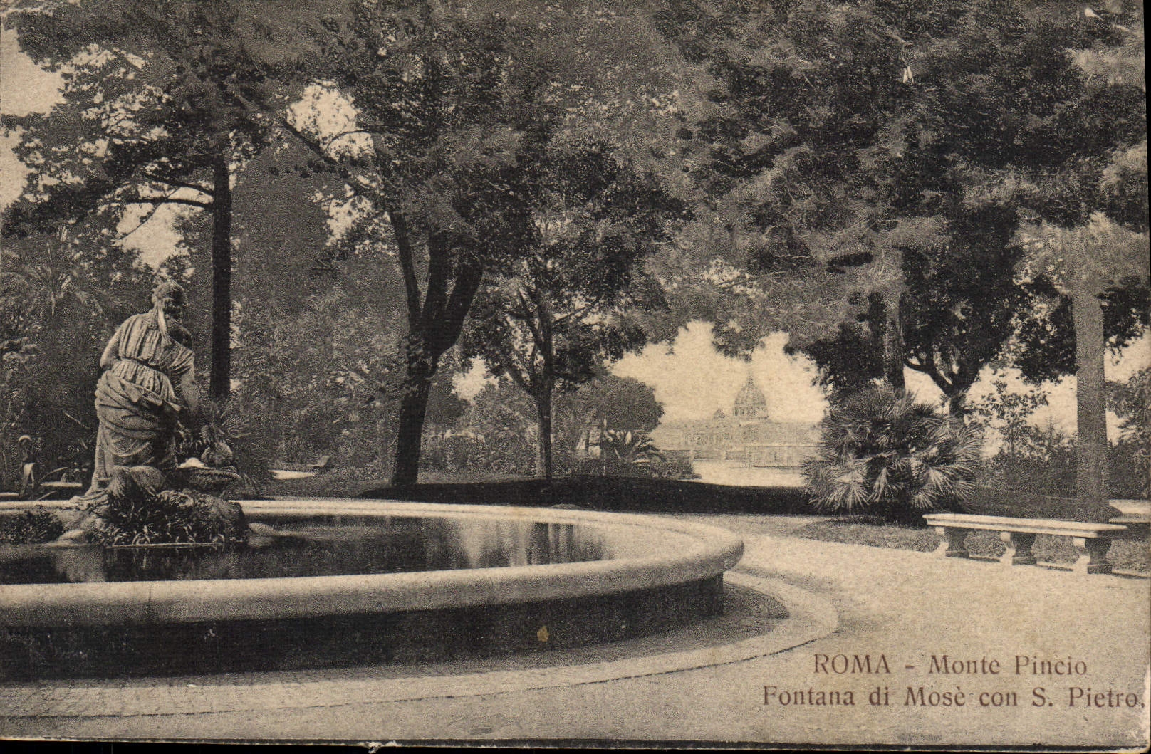 La POSTAL Roma de la VENDIMIA monta a idiota S Pedro de Pincio Fontana di Mose