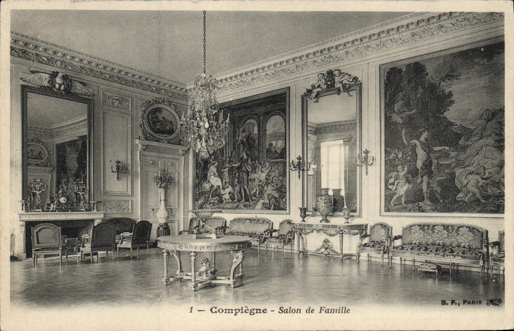 Sala de estar de Compiegne de la POSTAL de la VENDIMIA de la familia