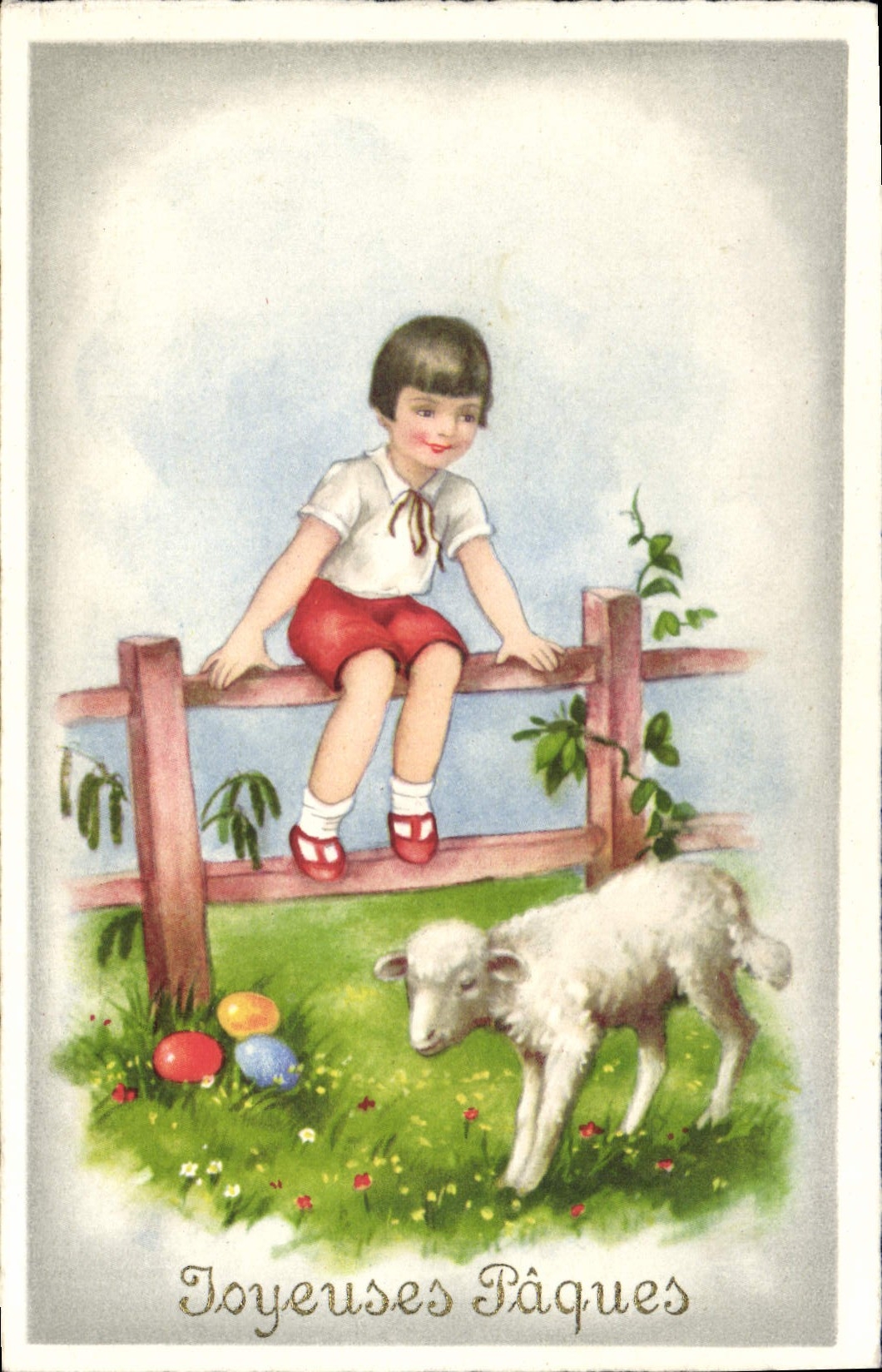 CPA Fantaisie Enfant Mouton Paques