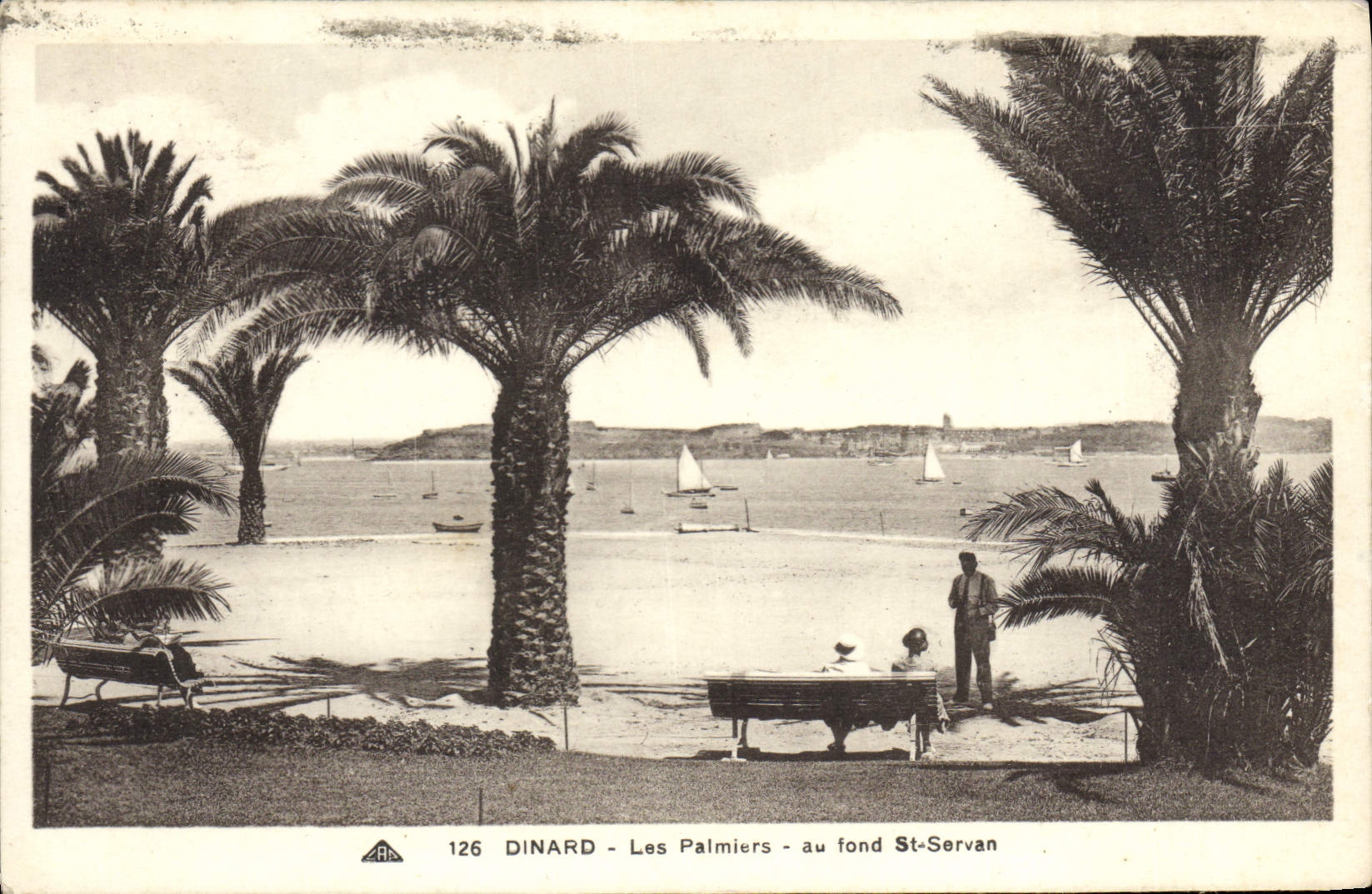 Palmeras de Dinard de la POSTAL de la VENDIMIA en el St Servan de la parte inferior