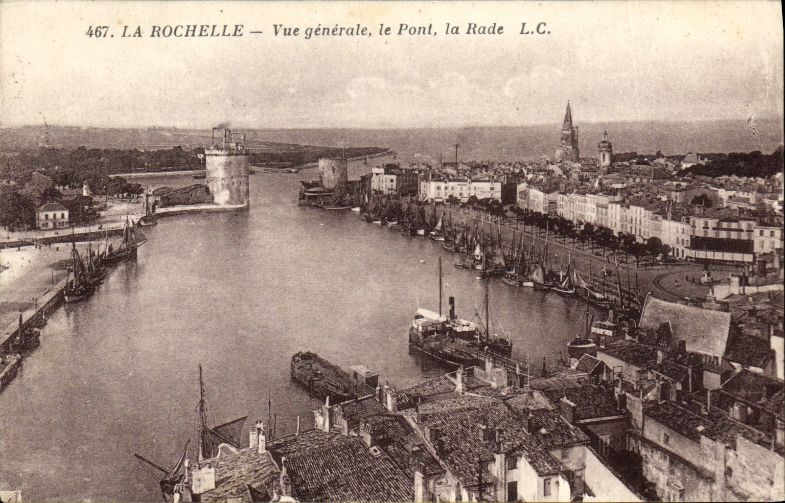 VINTAGE POSTCARD La Rochelle View the Bridge the Roads Boats