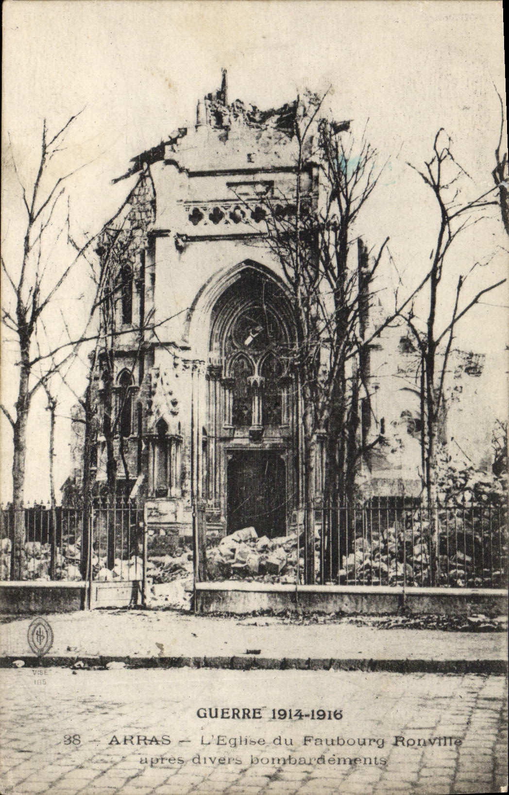 CPA Guerre Arras L'Eglise Du Faudourg Ronville Militaria apres divers bombardements