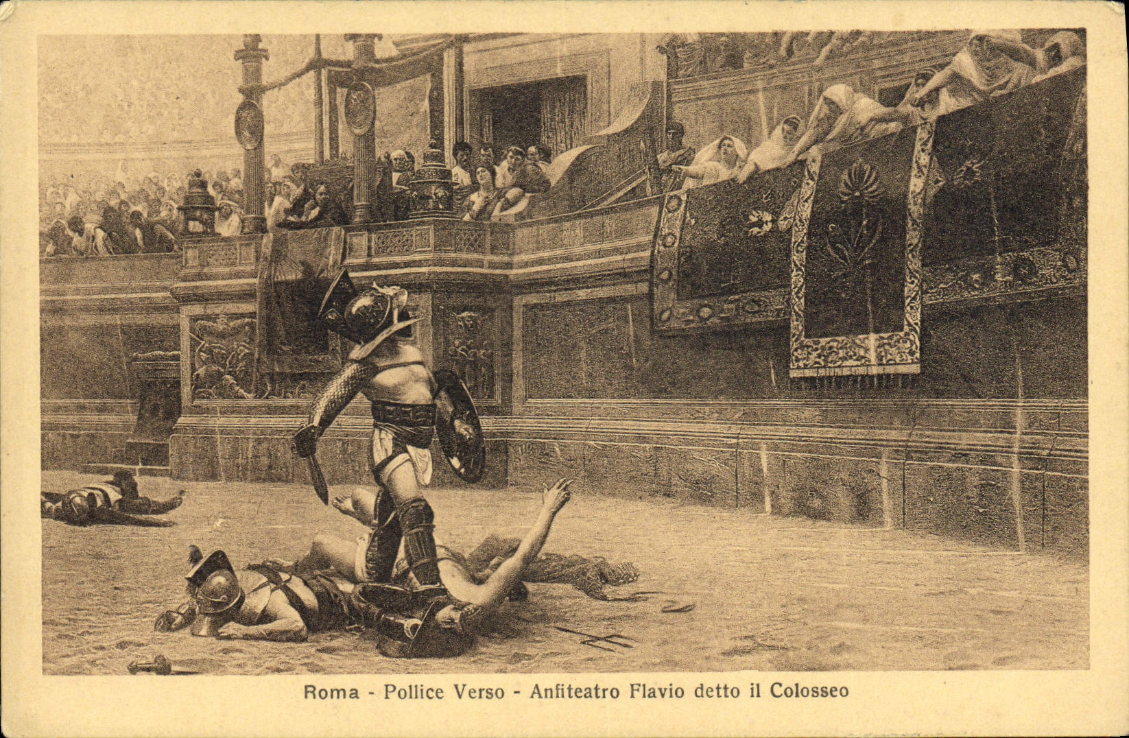 La POSTAL Roma de la VENDIMIA organiza detrás Anfiteatro Flavio Detto él Colosseo Gladiateur