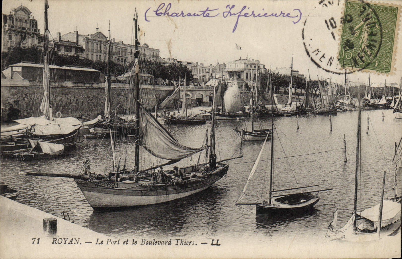 VINTAGE POSTCARD Royan the Port And the Boulevard Thiers Boats