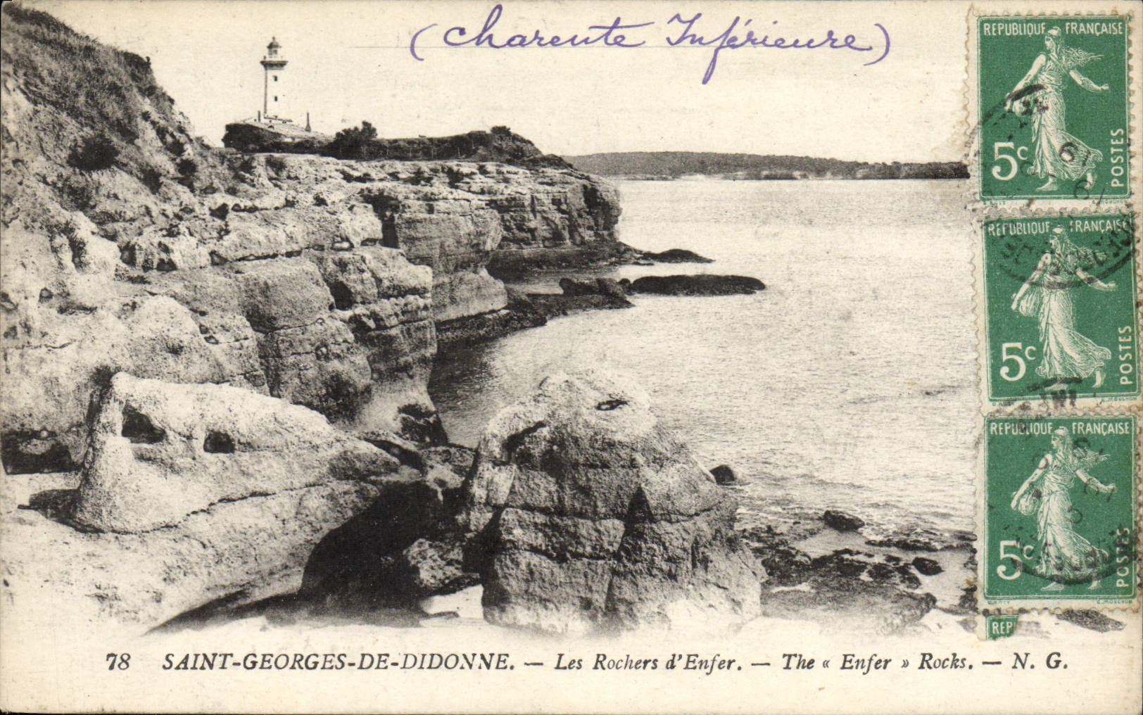 VINTAGE POSTCARD Holy Georges De Didonne Rocks Of Hell Lighthouse
