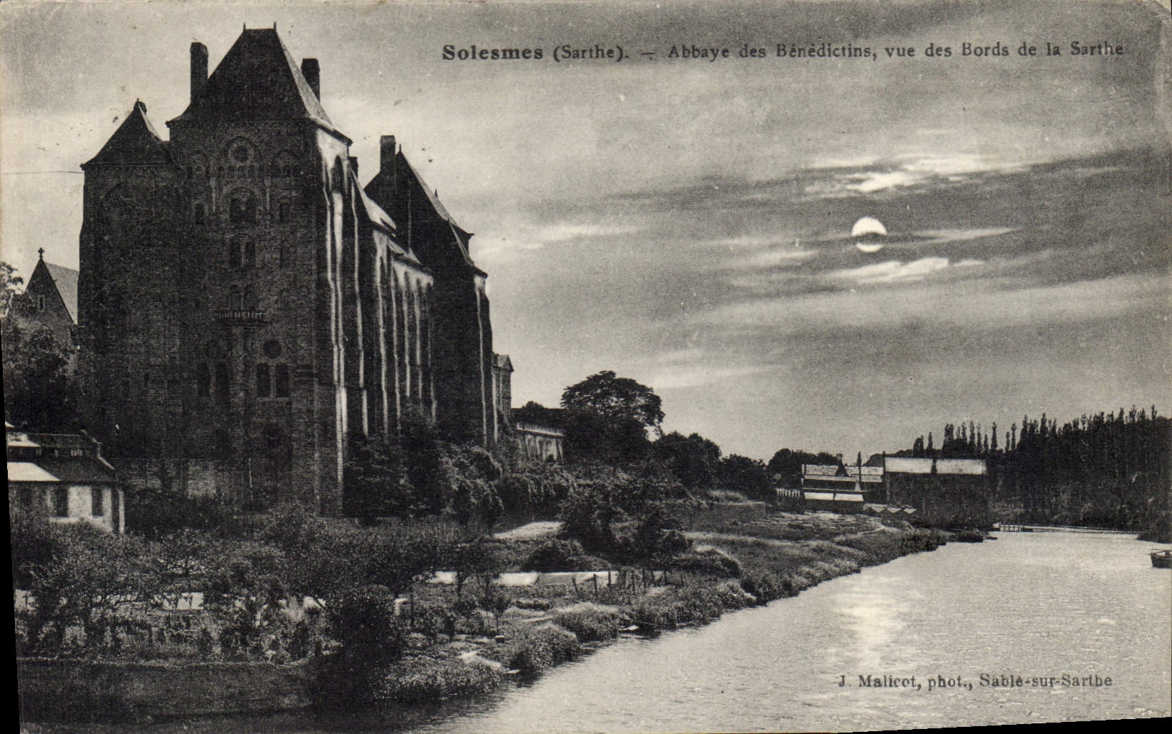 VINTAGE POSTCARD Solesmes Abbey Of the Benedictines seen of the Edges of the Sarthe