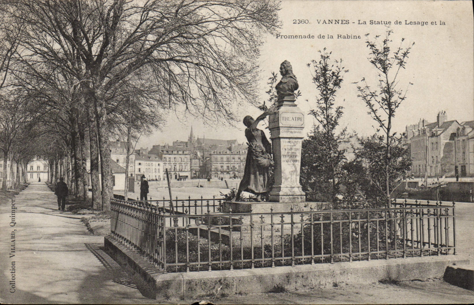 VINTAGE POSTCARD Valves the Statue De Lesage And the walk of Rabine