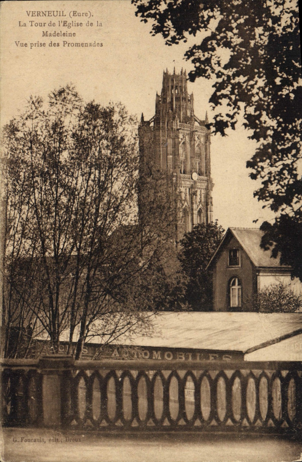 VINTAGE POSTCARD Vermeuil the Tower De I' Eglise Of the Madeleine Seen from of the walks