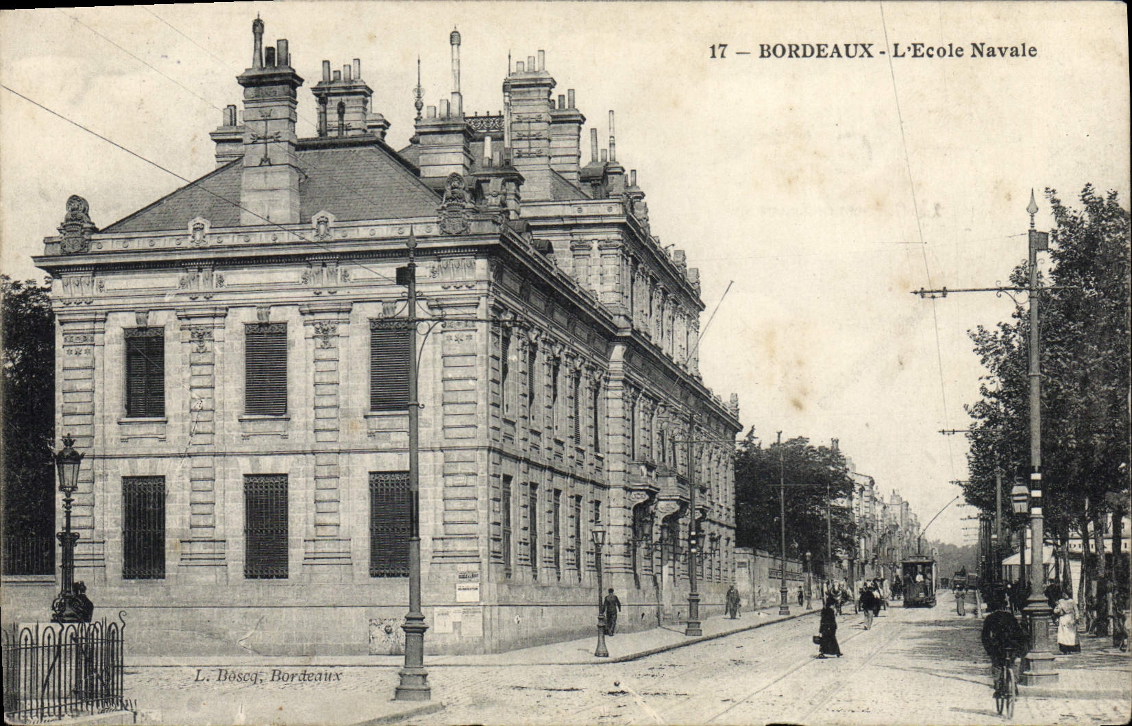 Burdeos de la POSTAL de la VENDIMIA la tranvía naval de la universidad