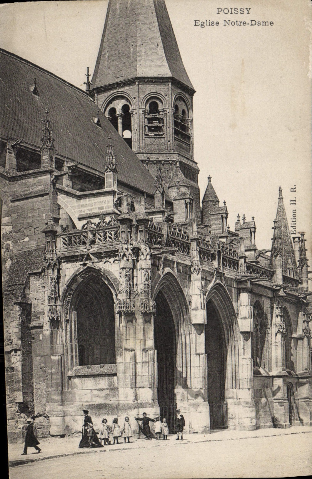 VINTAGE POSTCARD Poissy Church Notre Dame Children
