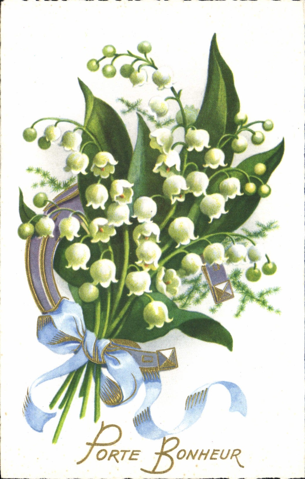 VINTAGE POSTCARD Fantaisie Flowers Carries Happiness Lily of the valley