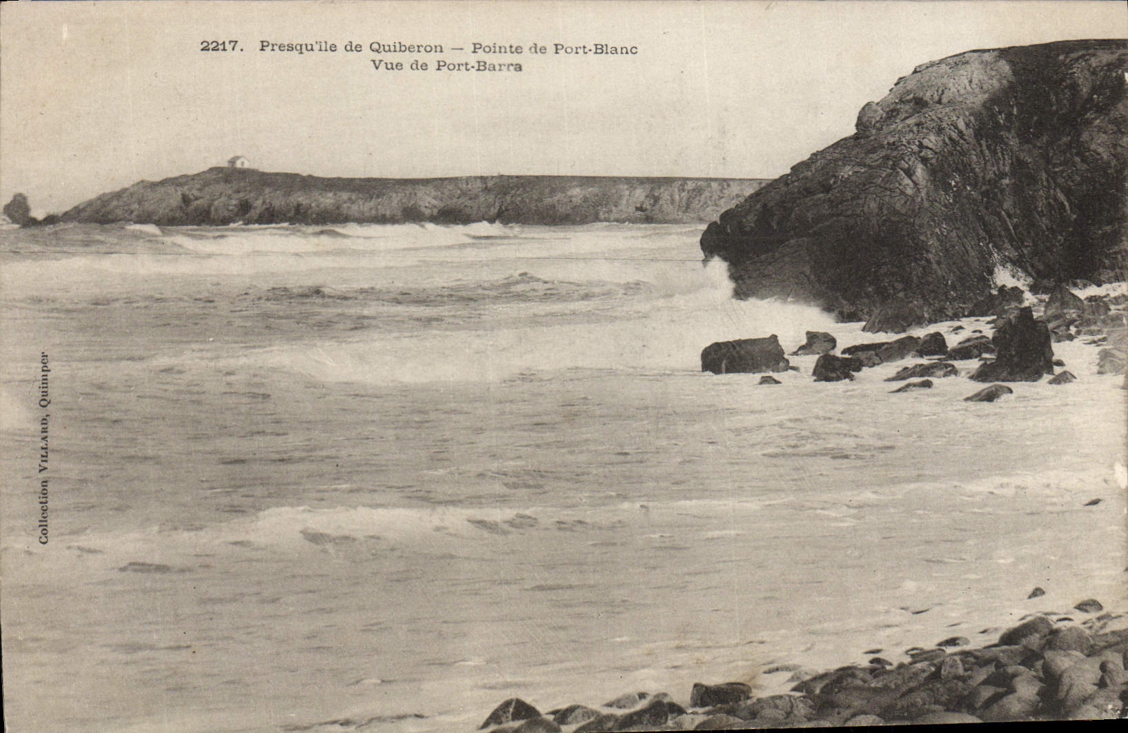 POSTAL Presquile De Quiberon Top de la VENDIMIA de la vista portuaria blanca del puerto barrada