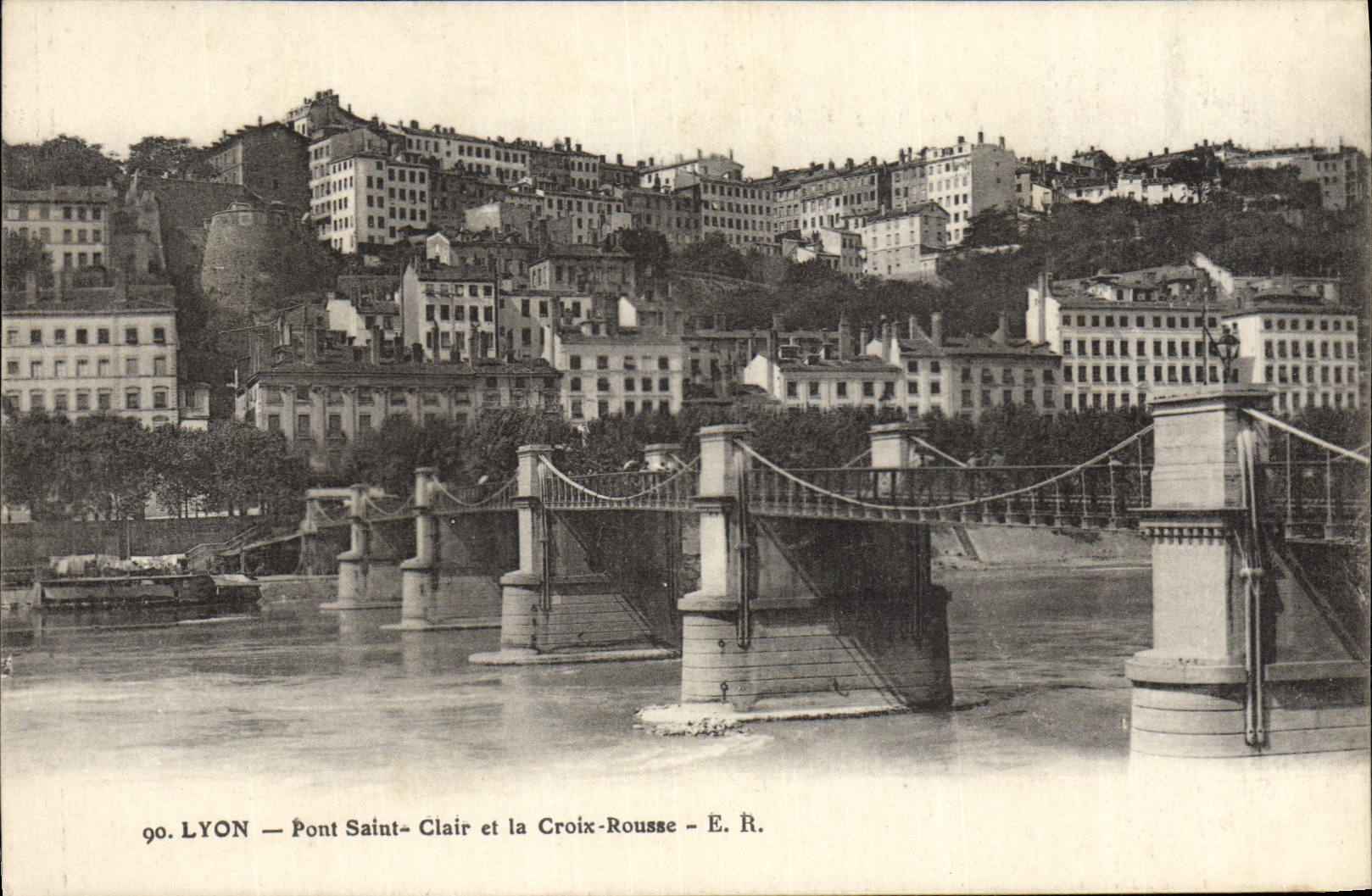 Puente santo de Lyon de la POSTAL de la VENDIMIA claramente y la cruz Russet-red
