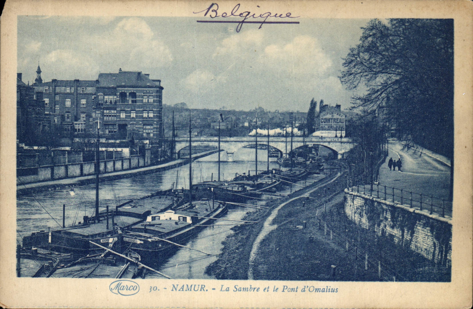 VINTAGE POSTCARD Namur Sambre And the Bridge D' Omalius Boats