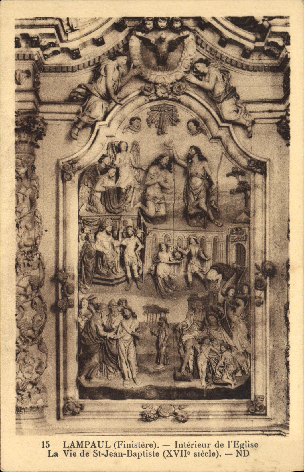 VINTAGE POSTCARD Interior Lampaul De I' Eglise life of St Jean Baptist