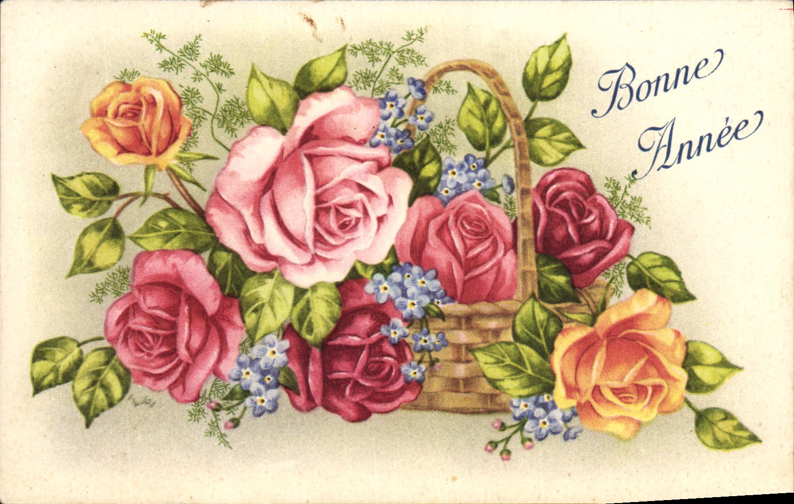 VINTAGE POSTCARD Flowers Happy New Year