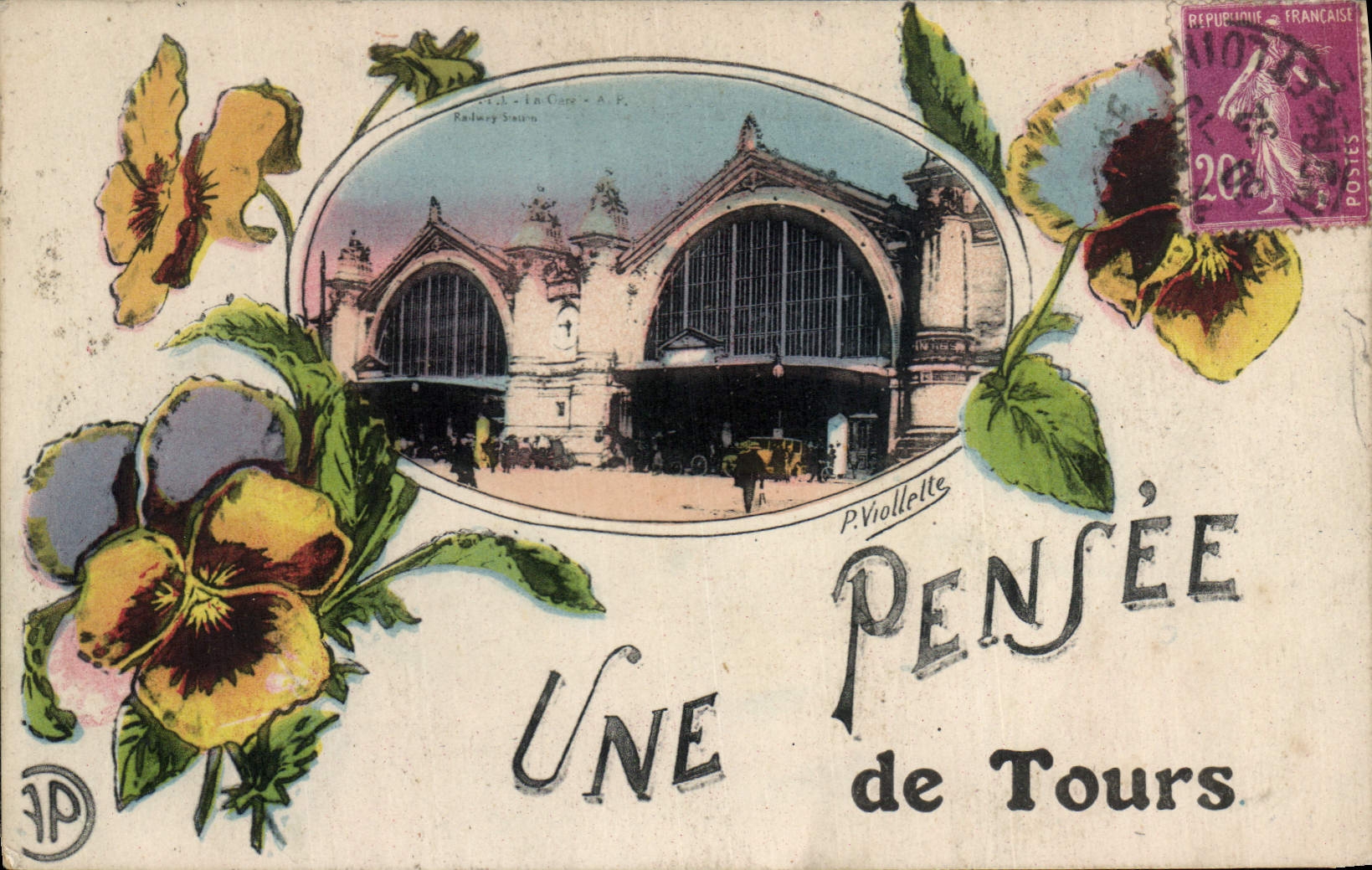 VINTAGE POSTCARD a Thought Of Tours Train station
