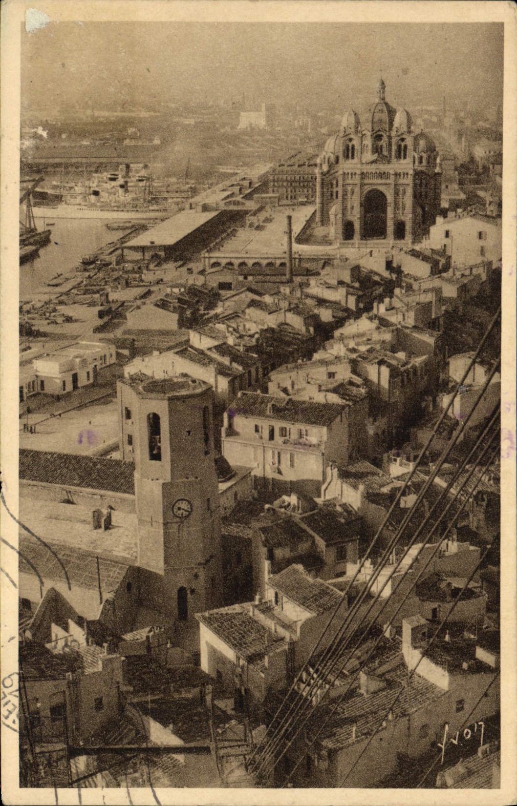 CPA Marseille La Cathedrale Vue Du Pont Transbordeur
