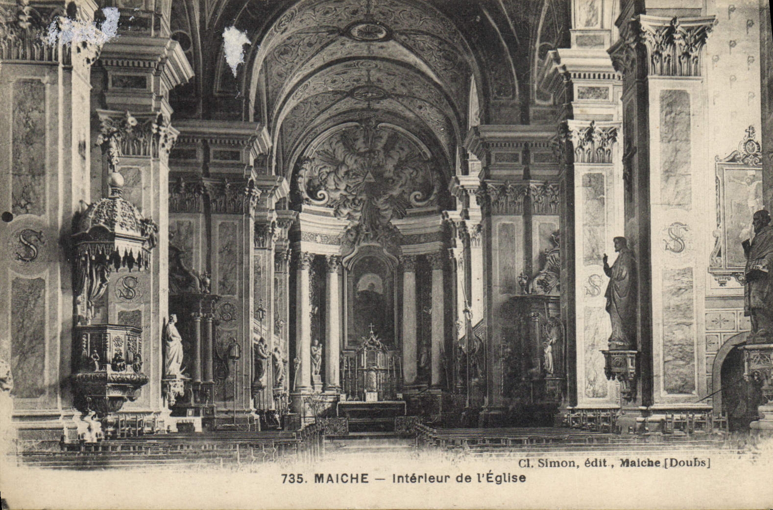 VINTAGE POSTCARD Interior Maiche of the Church
