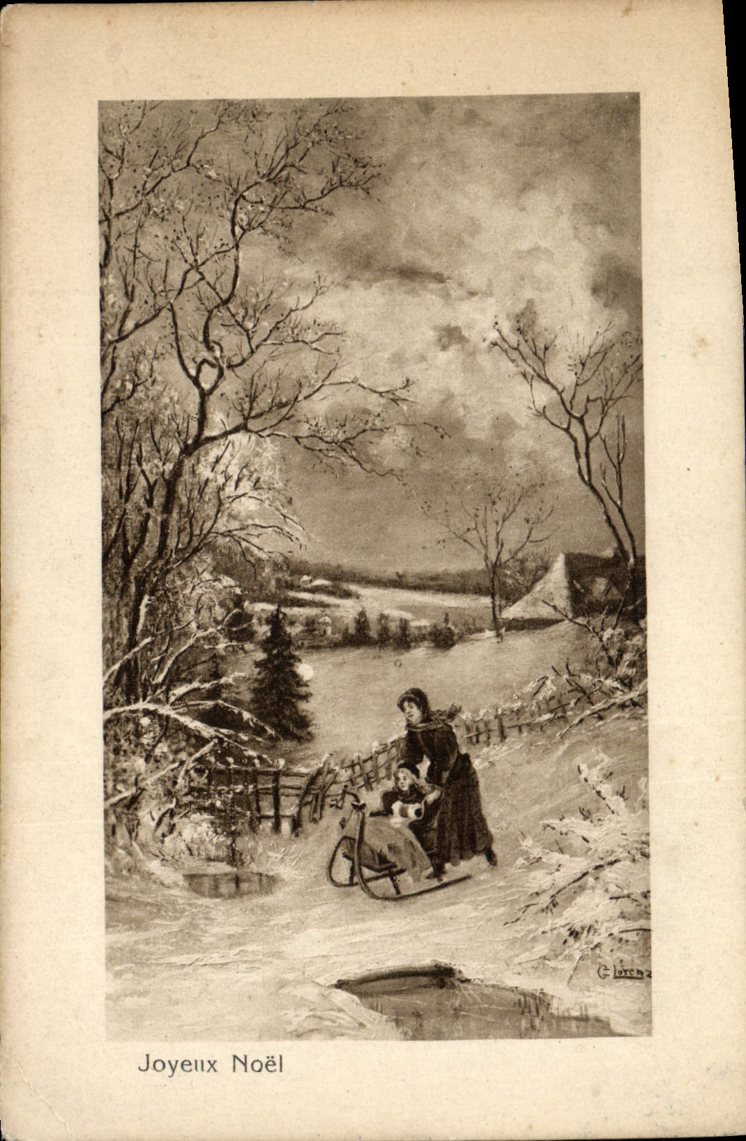 VINTAGE POSTCARD Fantasy Woman Toboggan