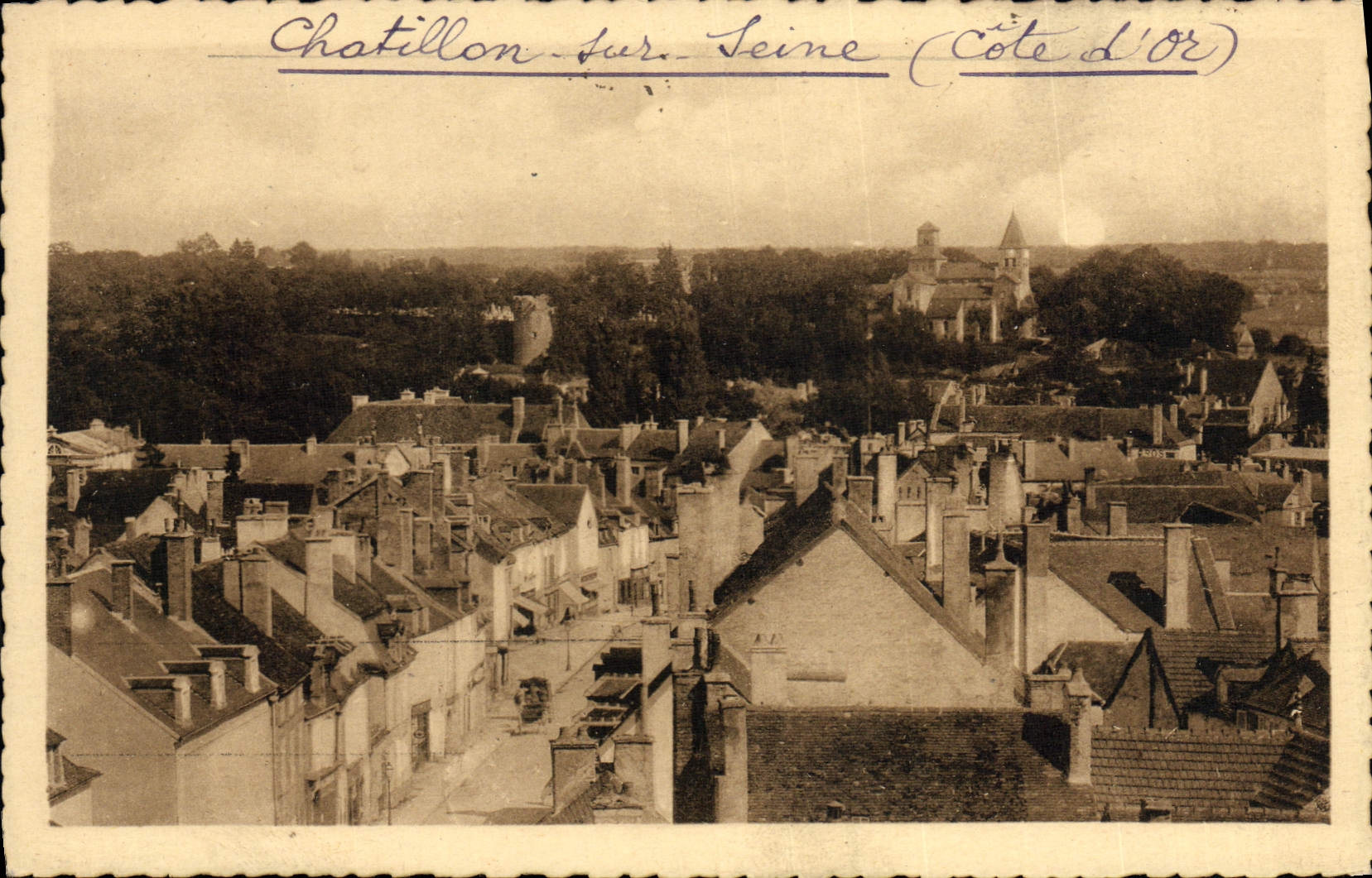 VINTAGE POSTCARD Chatillon On the Seine View District of Chaumont