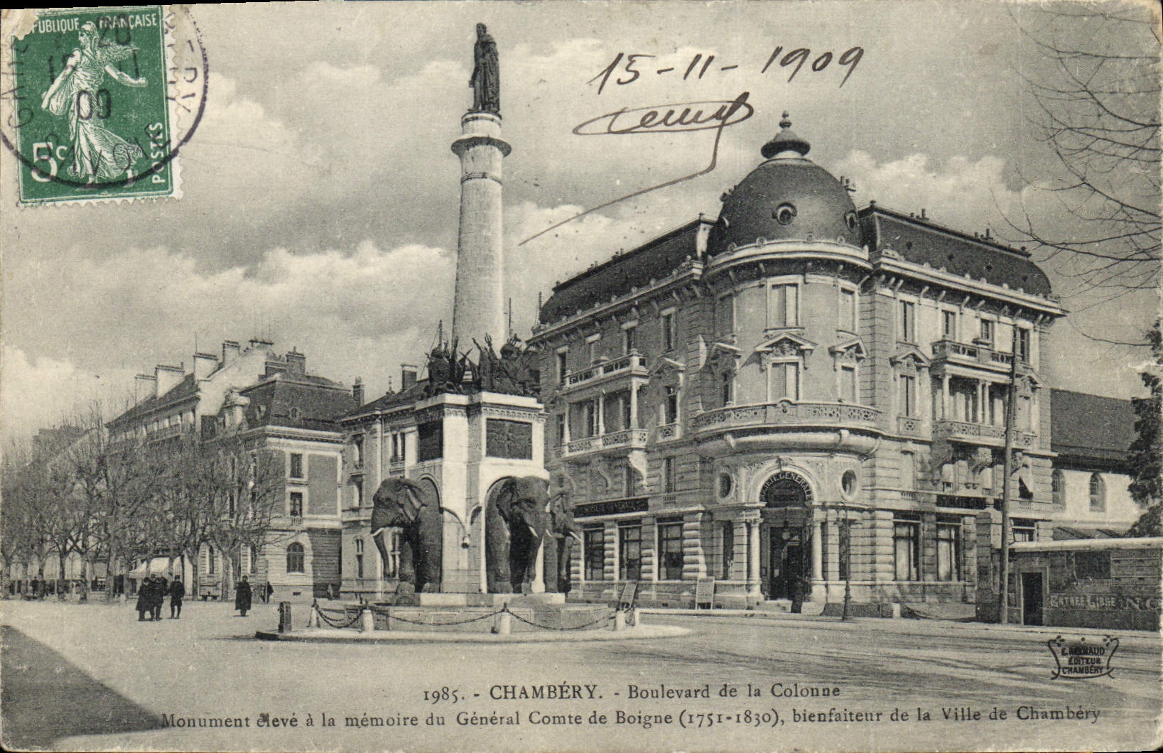 VINTAGE POSTCARD Chambéry Boulevard of the Column Elephants