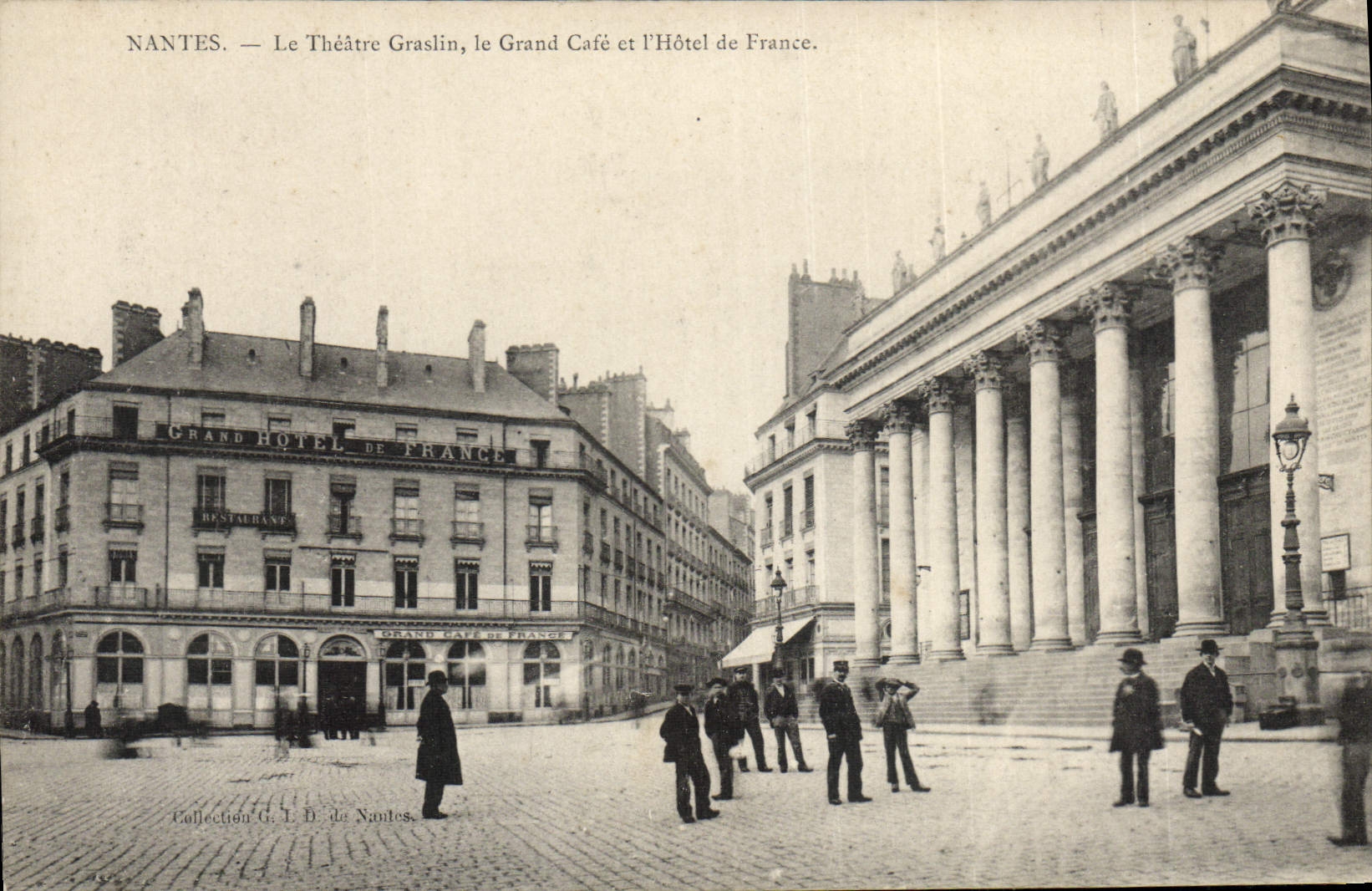 VINTAGE POSTCARD Nantes the Graslin Theater Large Coffee and the Hotel of France