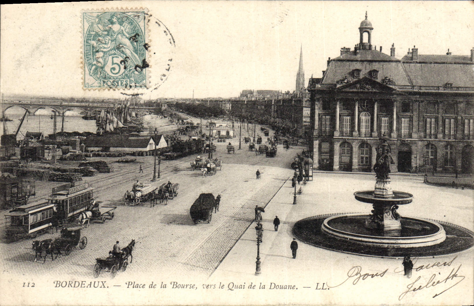 CPA Bordeaux Place de la Bourse Vers le Quai de la Douane