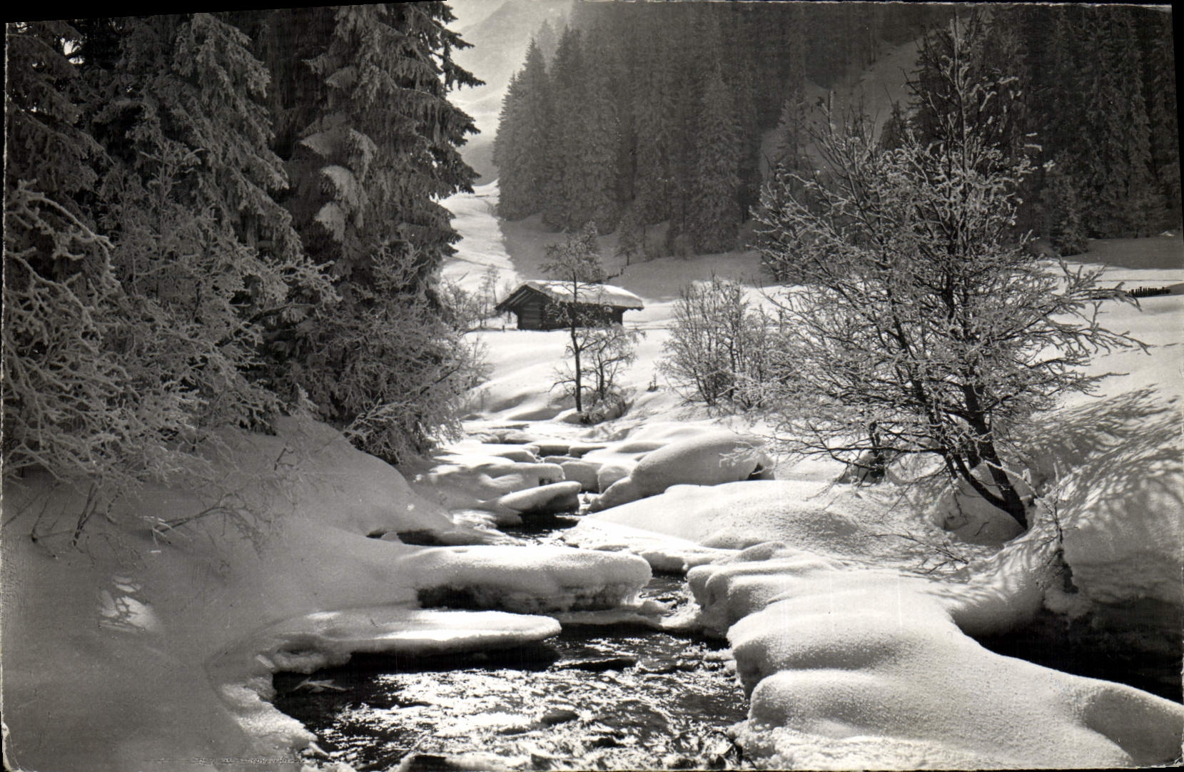 MODERN CARD Verschneiter Bergbach the small brook covers with snow