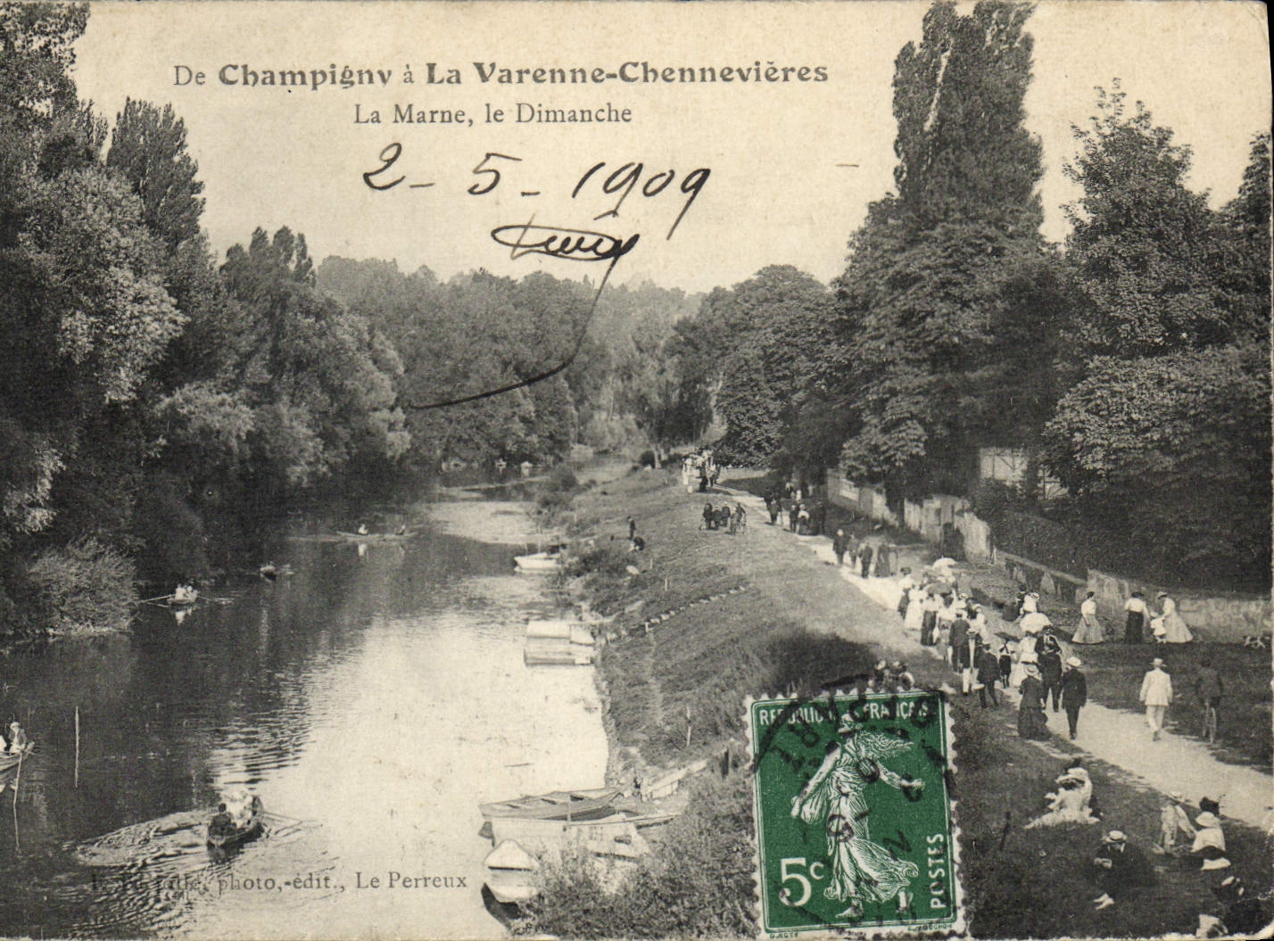 VINTAGE POSTCARD De Champigny with the Chennevieres Game preserve the Marne Sunday