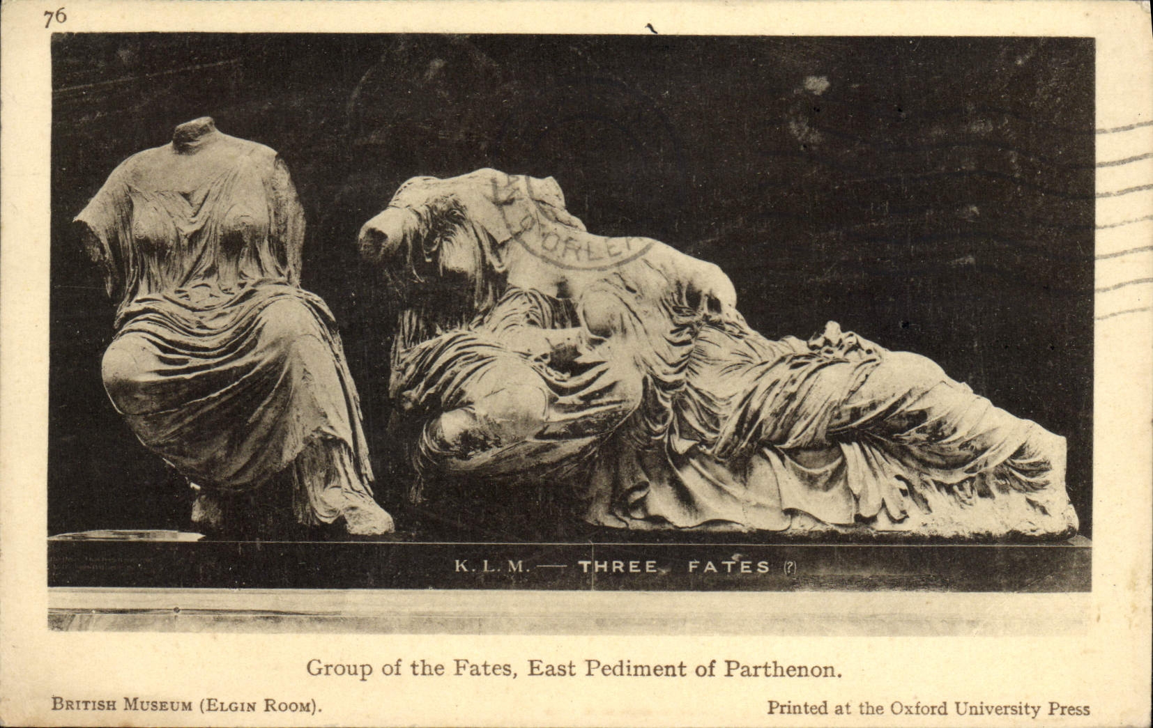 VINTAGE POSTCARD Group off the Fates East Pediment off Parthenon