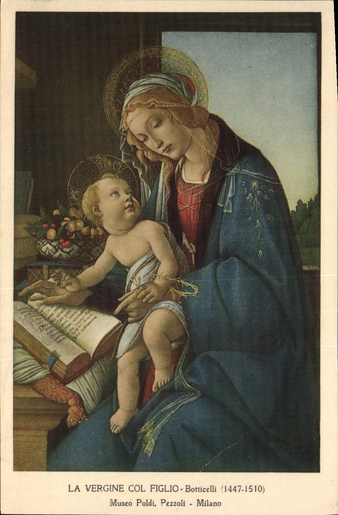 VINTAGE POSTCARD Vergine Collar Figlio Museo Poldi Pezzoli Milano Botticelli