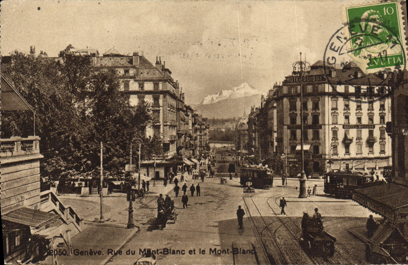 VINTAGE POSTCARD Geneva Street of Mont Blanc and the Mount Blanc