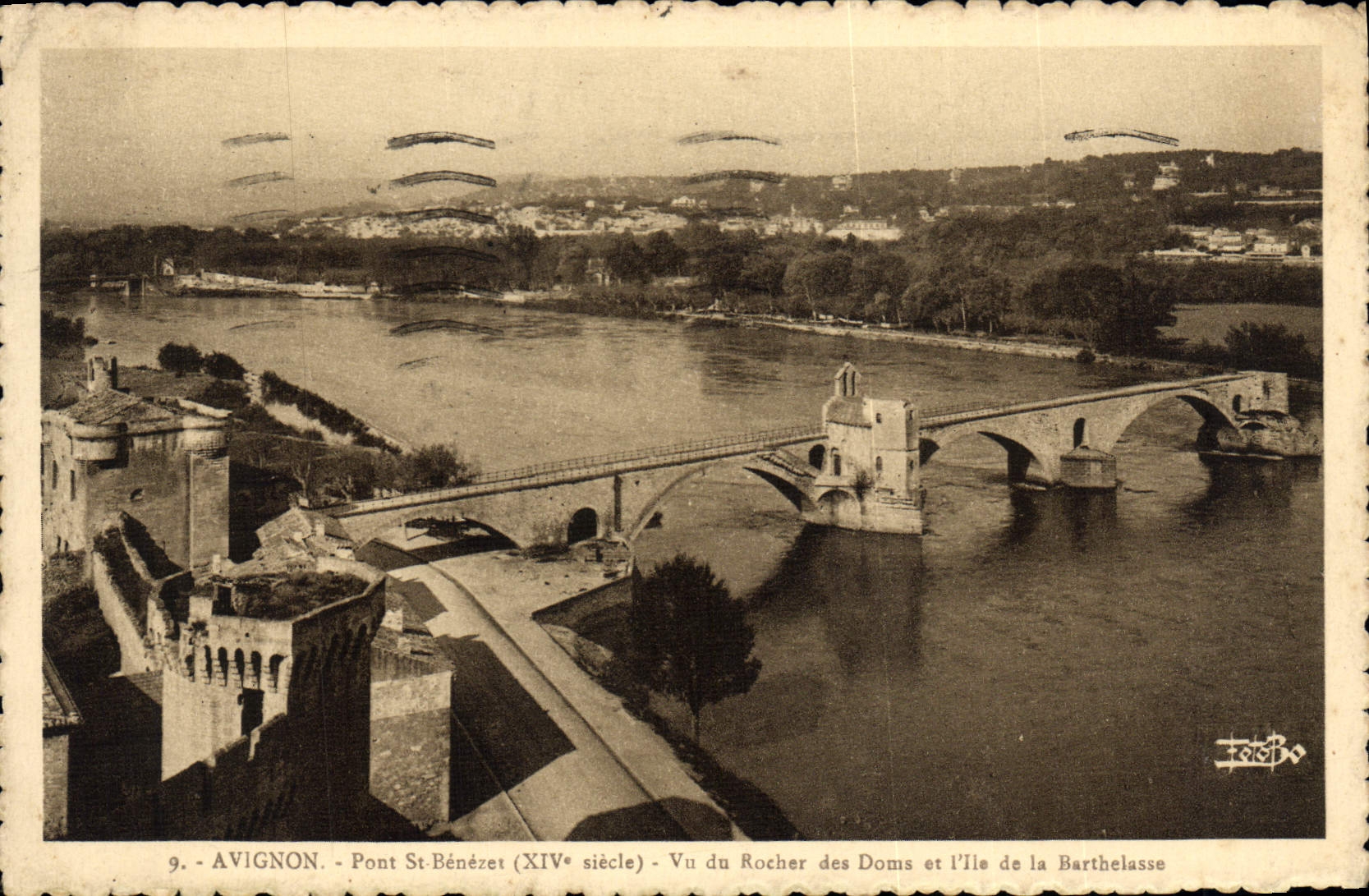 VINTAGE POSTCARD Avignon Bridge St Benezet Seen of the rock of Doms and the island of Barthelasse