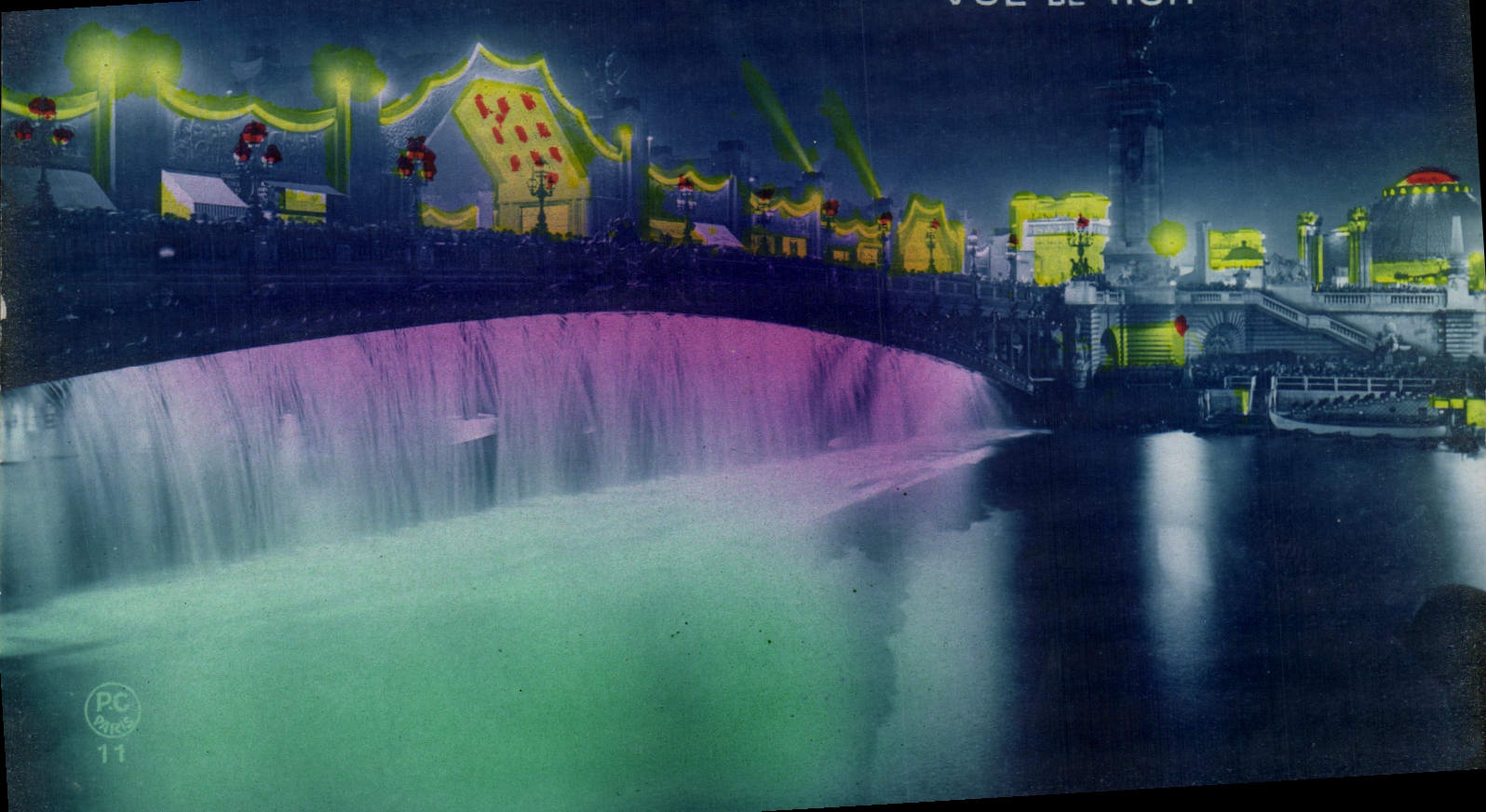 Feria de París de la POSTAL de la VENDIMIA de los artes decorativos vistos de noche