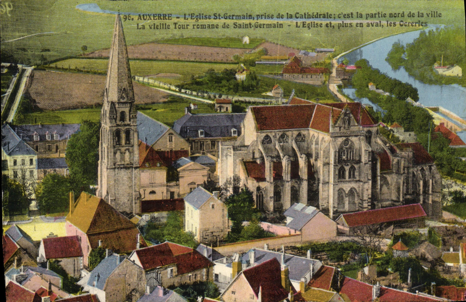 CPA Auxerre L'Eglise Saint Germain prise de la cathedrale La vieille tour romane de Saint Germain