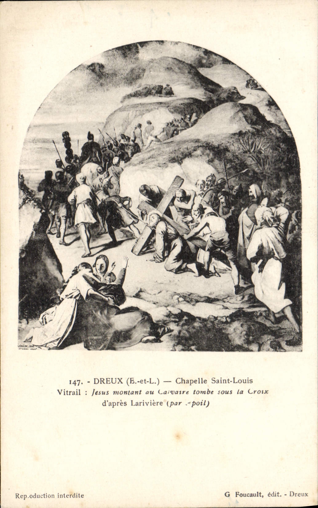 CPA Dreux Chapelle Saint Louis Vitrail Jesus montrant au calvaire tombe sous la croix