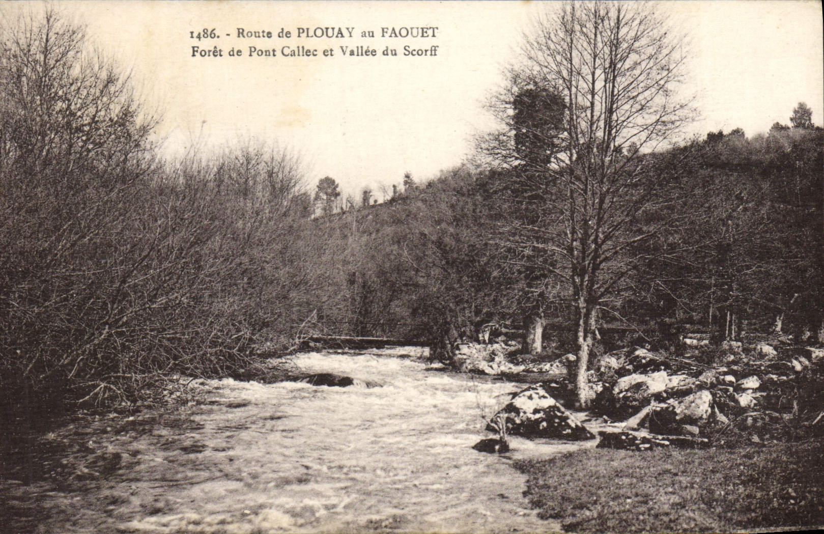 Camino de la POSTAL de la VENDIMIA de Plouay al taladro de Faouet del puente de Callec y del valle de Scorff