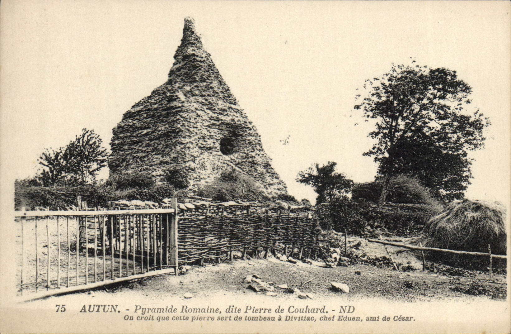 VINTAGE POSTCARD Autun Roman Pyramid known as Pierre de Couhard