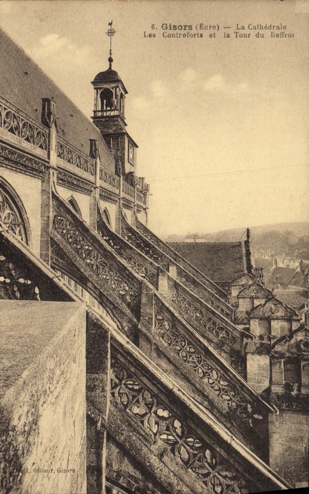 VINTAGE POSTCARD Gisors the cathedral buttresses and the tower of the belfry
