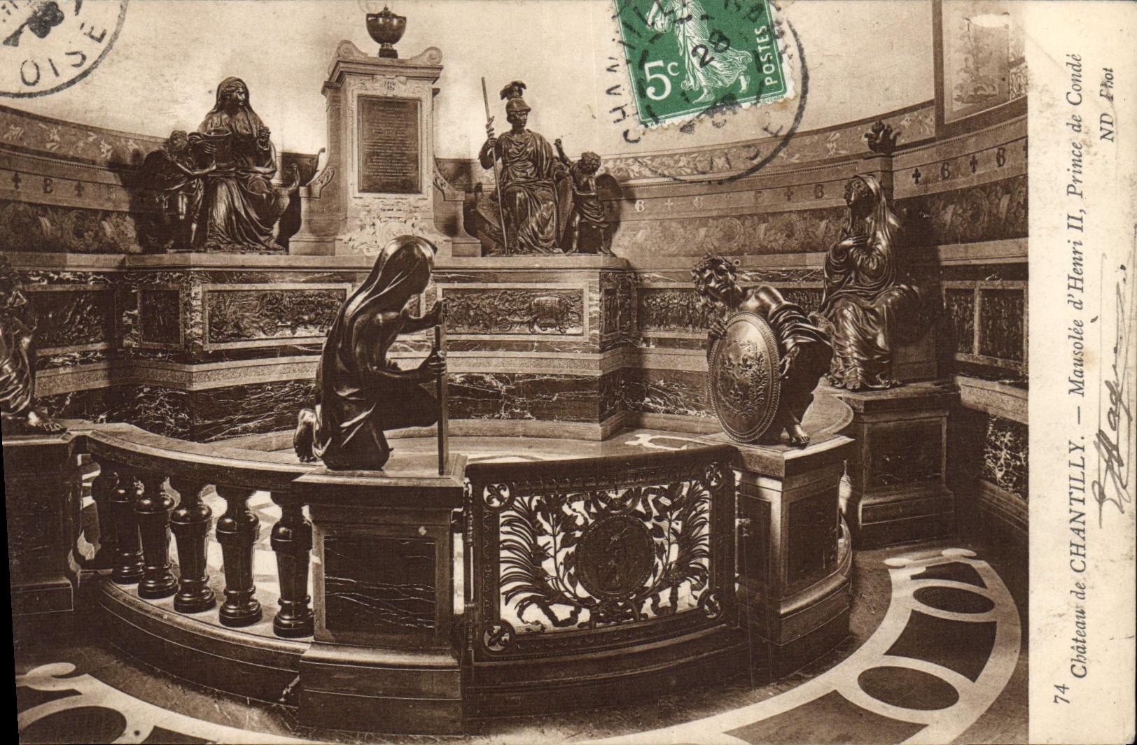VINTAGE POSTCARD Castle of Chantilly Mausoleum of Henri II Prince of cop