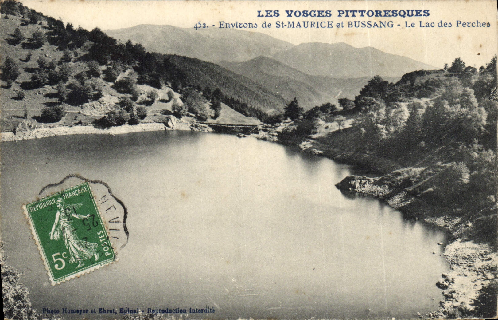 Alrededores de la POSTAL de la VENDIMIA de St Mauricio y Bussang el lago de los postes
