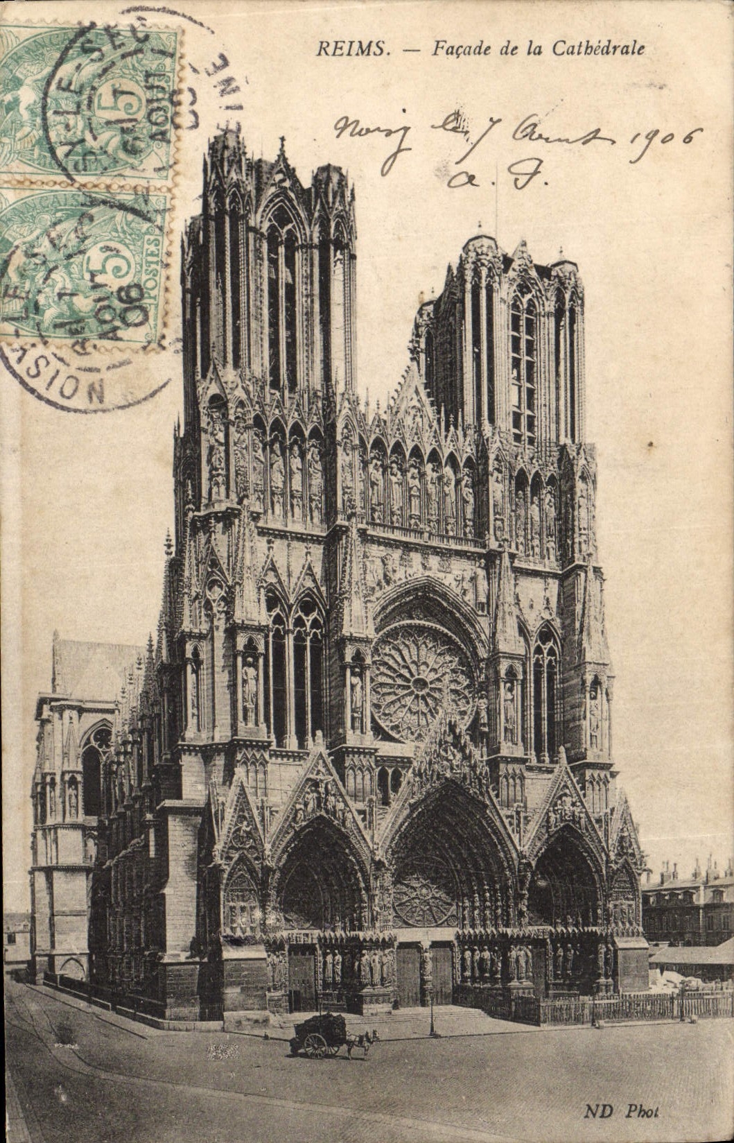 Ataque frontal de Reims de la POSTAL de la VENDIMIA de la catedral