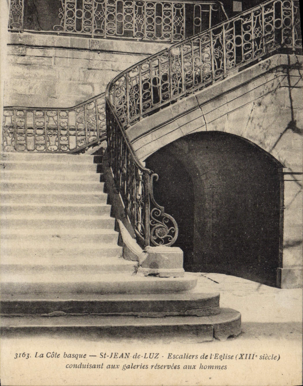 VINTAGE POSTCARD St Jean De Luz Staircases De I' Eglise leading to the galleries reservees with the men